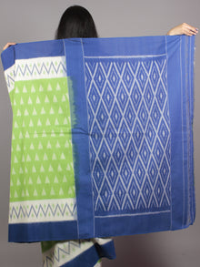 Green Ivory Blue Grey Ikat Handwoven Pochampally Mercerized Cotton Saree - S031701551