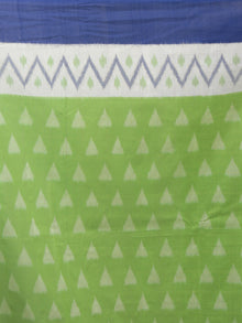 Green Ivory Blue Grey Ikat Handwoven Pochampally Mercerized Cotton Saree - S031701551