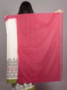 Ivory Pink Green Grey Ikat Handwoven Pochampally Mercerized Cotton Saree - S031701553