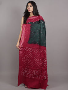 Green Maroon Ivory Hand Tie & Dye Bandhej Glace Cotton Saree With Resham Border - S031701554
