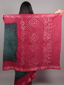 Green Maroon Ivory Hand Tie & Dye Bandhej Glace Cotton Saree With Resham Border - S031701554