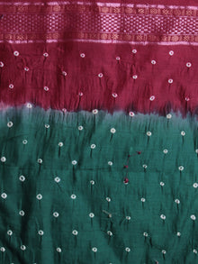Green Maroon Ivory Hand Tie & Dye Bandhej Glace Cotton Saree With Resham Border - S031701554