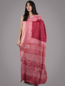 Peach Maroon Ivory Hand Tie & Dye Bandhej Glace Cotton Saree With Resham Border - S031701555