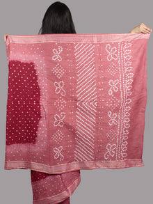 Peach Maroon Ivory Hand Tie & Dye Bandhej Glace Cotton Saree With Resham Border - S031701555
