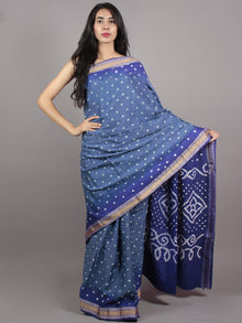 Blue Ivory Hand Tie & Dye Bandhej Glace Cotton Saree With Resham Border - S031701556