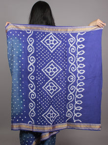 Blue Ivory Hand Tie & Dye Bandhej Glace Cotton Saree With Resham Border - S031701556