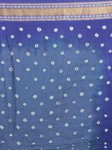 Blue Ivory Hand Tie & Dye Bandhej Glace Cotton Saree With Resham Border - S031701556