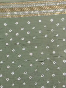 Sage Green Ivory Hand Tie & Dye Bandhej Glace Cotton Saree With Resham Border - S031701561