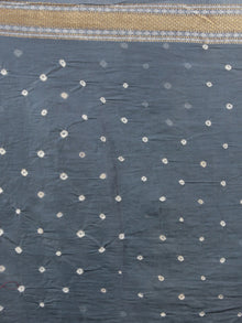 Steel Grey Ivory Hand Tie & Dye Bandhej Glace Cotton Saree With Resham Border - S031701564