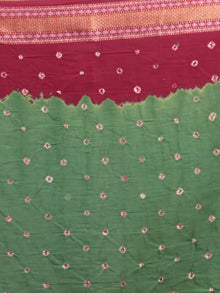 Green Maroon Ivory Hand Tie & Dye Bandhej Glace Cotton Saree With Resham Border - S031701565