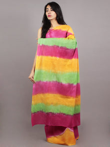 Yellow Green Pink Hand Shibori Dyed Cotton Saree - S031701567