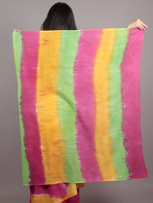 Yellow Green Pink Hand Shibori Dyed Cotton Saree - S031701567