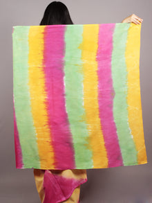 Yellow Pink Green Hand Shibori Dyed Cotton Saree - S031701569