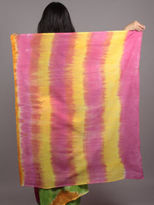 Yellow Green Pink Hand Shibori Dyed Cotton Saree - S031701575