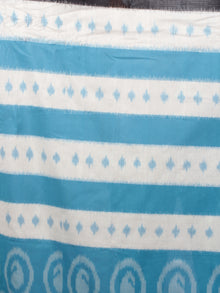 Sky Blue Ivory Black Grey Ikat Handwoven Pochampally Mercerized Cotton Saree - S031701583