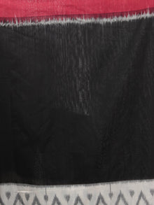 Black Ivory Grey Red Ikat Handwoven Pochampally Mercerized Cotton Saree - S031701585