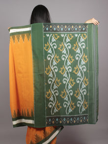 Yellow Green Ivory Ikat Handwoven Pochampally Mercerized Cotton Saree - S031701594