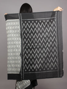 Grey Black Ivory Grey Ikat Handwoven Pochampally Mercerized Cotton Saree - S031701596