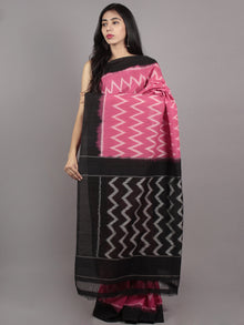 Pastel Pink Black Ivory Ikat Handwoven Pochampally Mercerized Cotton Saree - S031701597