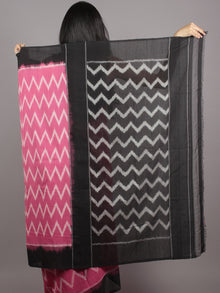 Pastel Pink Black Ivory Ikat Handwoven Pochampally Mercerized Cotton Saree - S031701597