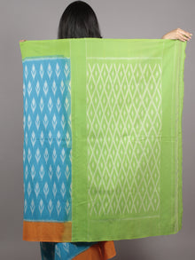 Sky Blue Green Yellow Ivory Ikat Handwoven Pochampally Mercerized Cotton Saree - S031701598
