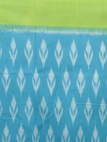 Sky Blue Green Yellow Ivory Ikat Handwoven Pochampally Mercerized Cotton Saree - S031701598