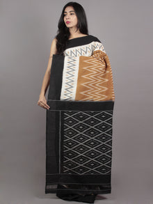 Brown Ivory Black Grey Ikat Handwoven Pochampally Mercerized Cotton Saree - S031701599