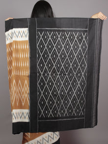 Brown Ivory Black Grey Ikat Handwoven Pochampally Mercerized Cotton Saree - S031701599