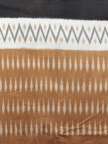 Brown Ivory Black Grey Ikat Handwoven Pochampally Mercerized Cotton Saree - S031701599