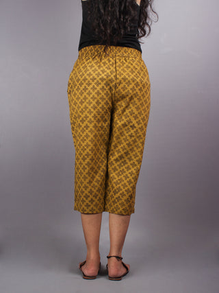 Yellow Hand Block Printed Elasticated Waist Capri - C0267015
