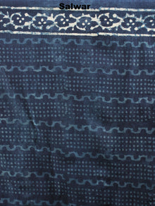 Indigo White Hand Block Printed Cotton Suit-Salwar Fabric With Chiffon Dupatta - S1628056