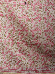 Ivory Pink Green Hand Block Printed Chanderi Kurta-Salwar Fabric With Chanderi Dupatta - S1628031