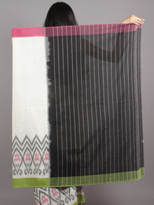 Ivory Green Pink Black Grey Ikat Handwoven Pochampally Mercerized Cotton Saree - S031701602