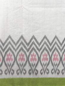 Ivory Green Pink Black Grey Ikat Handwoven Pochampally Mercerized Cotton Saree - S031701602