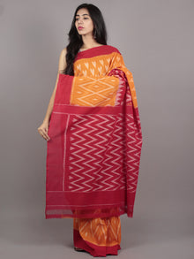 Red Orange Ivory Ikat Handwoven Pochampally Mercerized Cotton Saree - S031701603