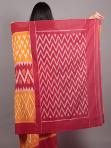 Red Orange Ivory Ikat Handwoven Pochampally Mercerized Cotton Saree - S031701603