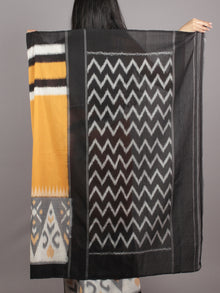 Orange Ivory Black Grey Ikat Handwoven Pochampally Mercerized Cotton Saree - S031701606