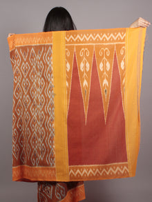 Brown Orange Red Grey Ikat Handwoven Pochampally Mercerized Cotton Saree - S031701608