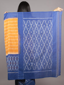 Orange Blue Ivory Grey Ikat Handwoven Pochampally Mercerized Cotton Saree - S031701610