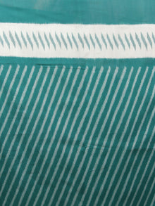 Teal Green Ivory Grey Ikat Handwoven Pochampally Mercerized Cotton Saree - S031701612