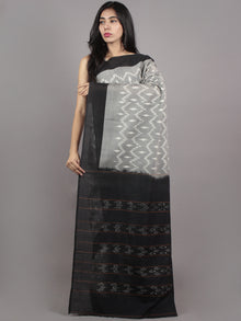 Grey Black Ivory Grey Ikat Handwoven Pochampally Mercerized Cotton Saree - S031701613