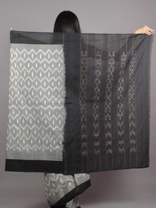 Grey Black Ivory Grey Ikat Handwoven Pochampally Mercerized Cotton Saree - S031701613