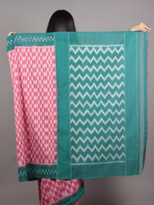 Pink Green Ivory Ikat Handwoven Pochampally Mercerized Cotton Saree - S031701614