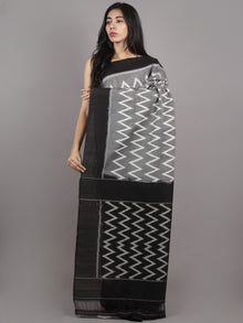 Grey Ivory Black Ikat Handwoven Pochampally Mercerized Cotton Saree - S031701616
