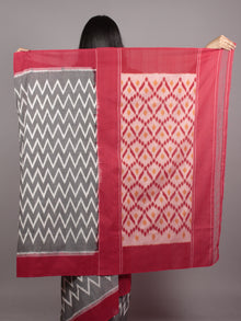 Grey Ivory Maroon Ikat Handwoven Pochampally Mercerized Cotton Saree - S031701617