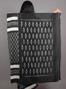 Black Ivory Grey Ikat Handwoven Pochampally Mercerized Cotton Saree - S031701622