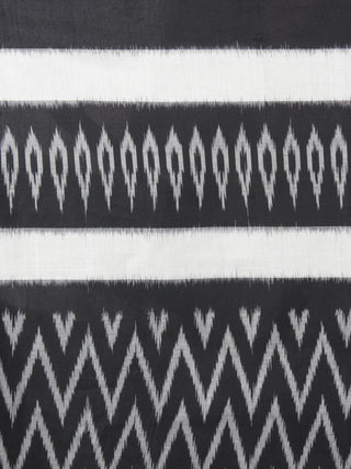 Black Ivory Grey Ikat Handwoven Pochampally Mercerized Cotton Saree - S031701622