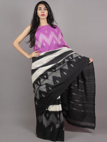 Purple Ivory Black Grey Ikat Handwoven Pochampally Mercerized Cotton Saree - S031701624