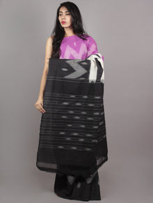 Purple Ivory Black Grey Ikat Handwoven Pochampally Mercerized Cotton Saree - S031701624