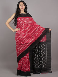 Red Black Grey Ikat Handwoven Pochampally Mercerized Cotton Saree - S031701628